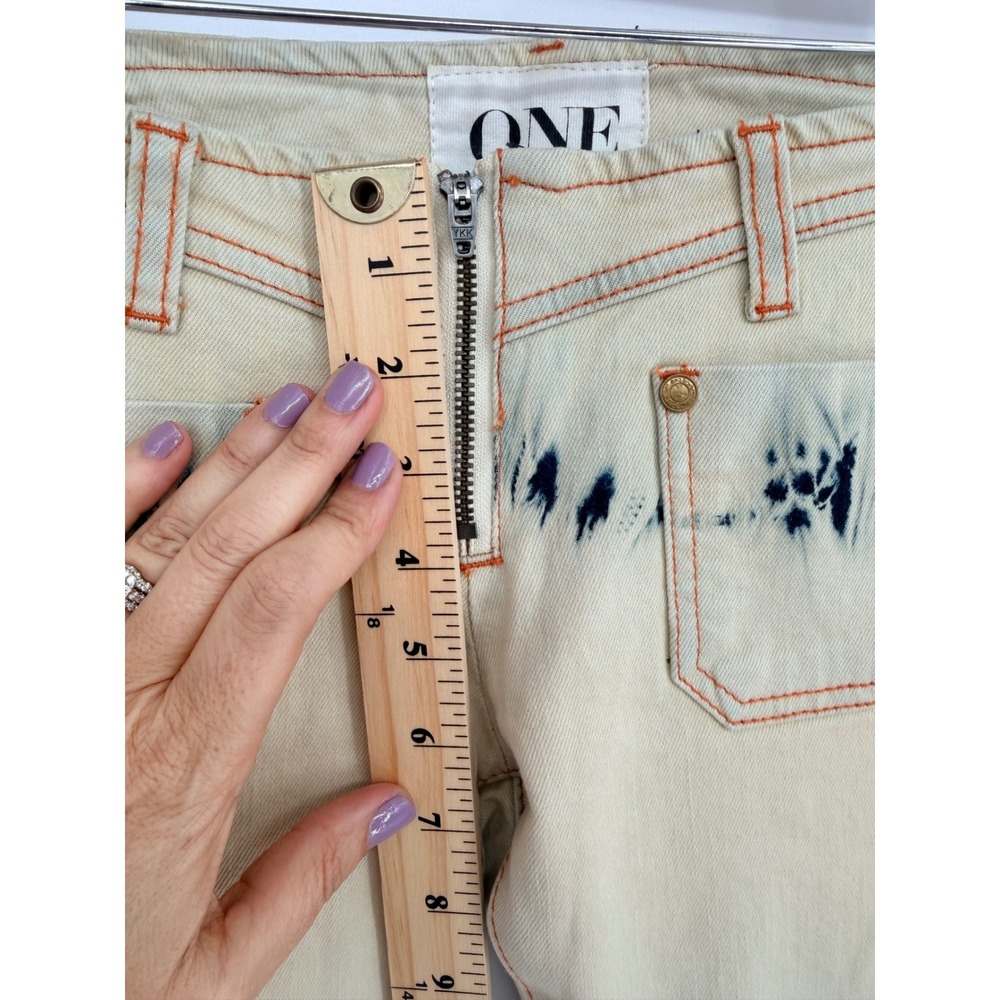 One Teaspoon Cream Tie Dye Flare Jeans Bell Bottom Raw 22 Indigo Boho Festival - Picture 13 of 15